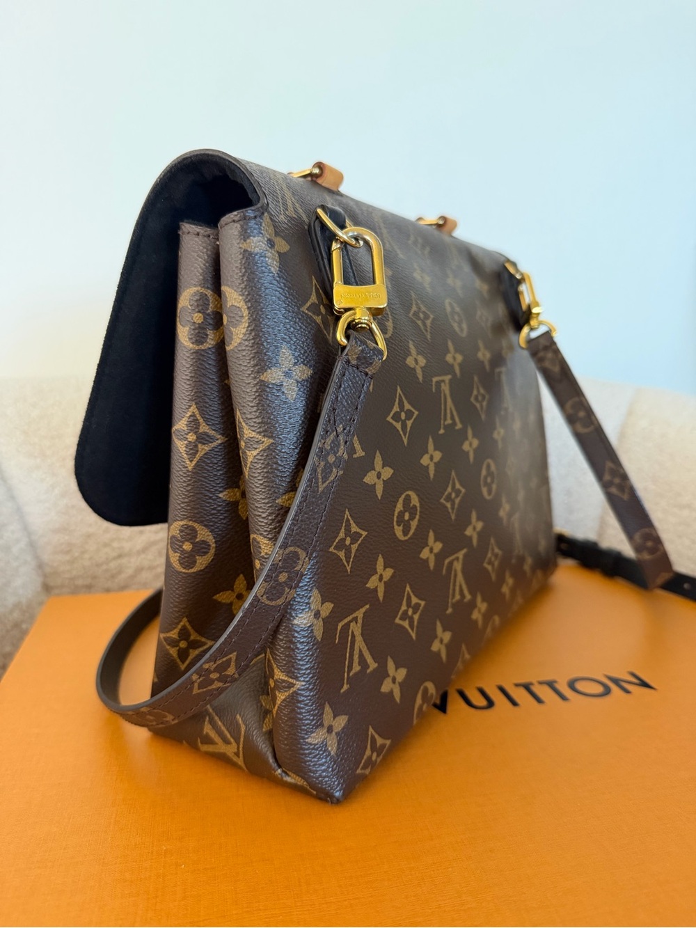 Louis Vuitton Marignan Monogram Canvas Shoulder Bag Black Leather Gold Hardware - Picture 11 of 13